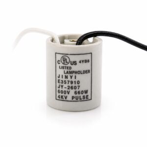 JY-2607 E26 porcelain 4kV pulse-rated lampholder with wire leads