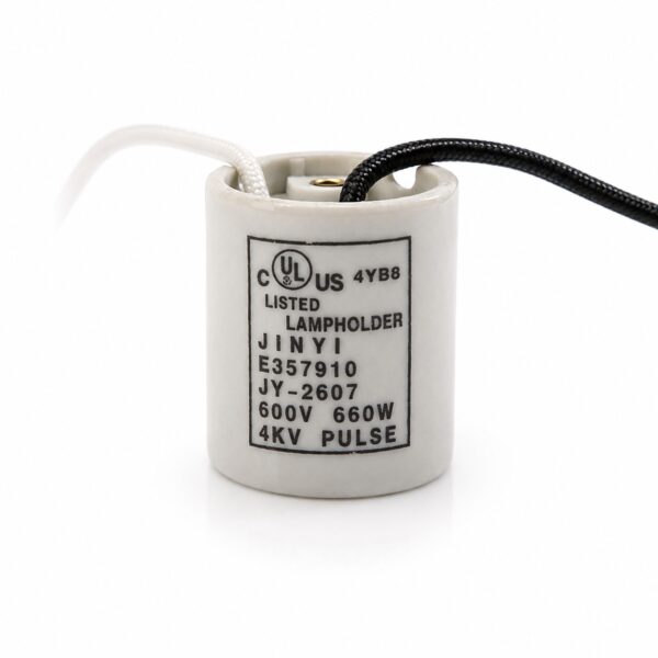 JY-2607 E26 porcelain 4kV pulse-rated lampholder with wire leads